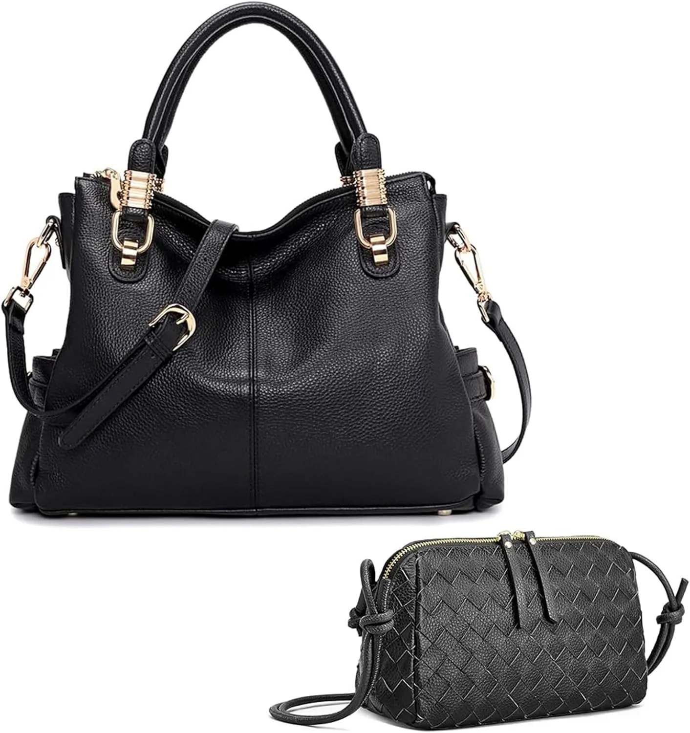 Kattee Bundle Title Womens Leather Handbag & Crossbody Bag Set - Stylish and Functional Soft Genuine Leather Bags for Daily Use & Travel