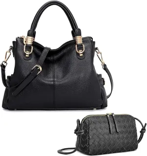 Kattee Bundle Title Womens Leather Handbag & Crossbody Bag Set - Stylish and Functional Soft Genuine Leather Bags for Daily Use & Travel