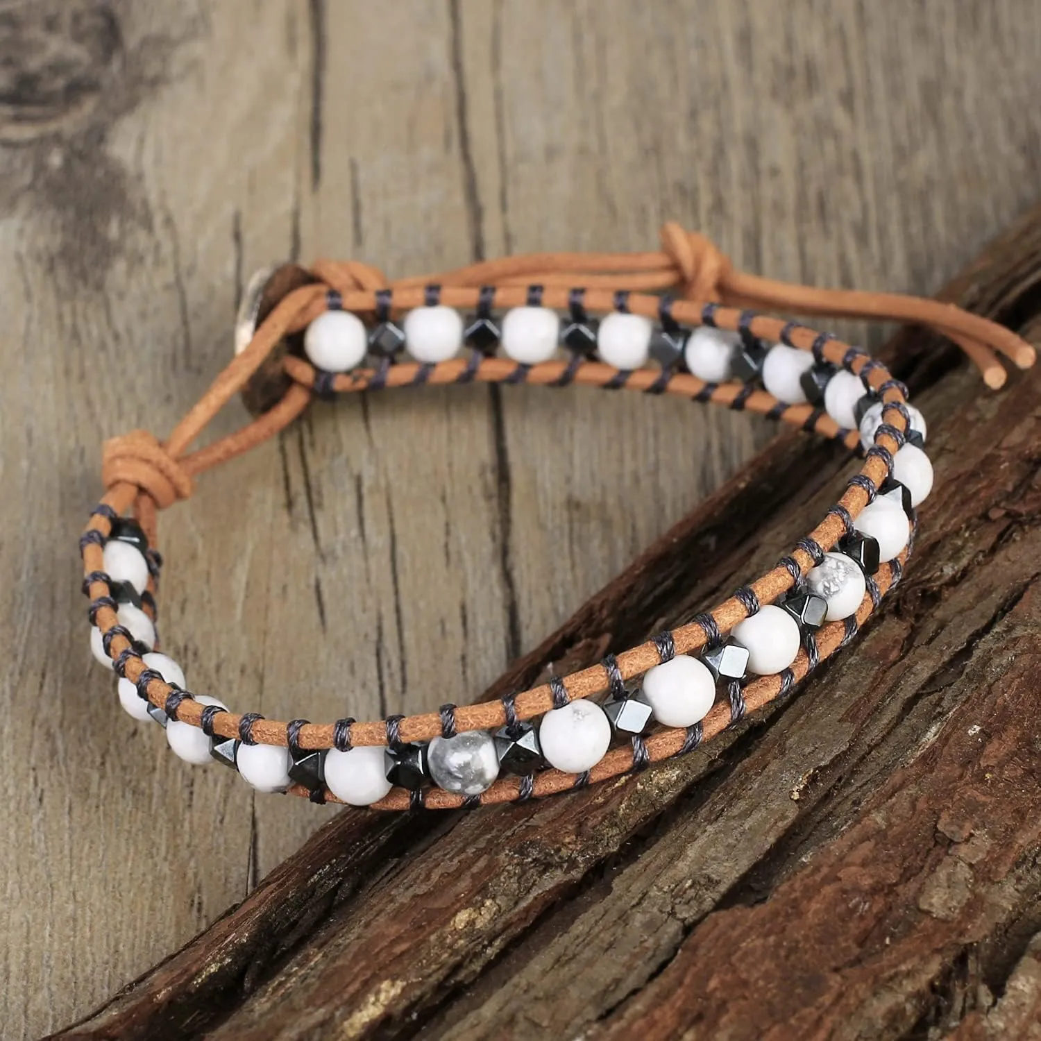 KELITCH White Turquoise Beaded Bracelet Handmade Wrap Bangle Bracelets Women Boho Jewelry Adjustable Bracelets Jewelry Gifts
