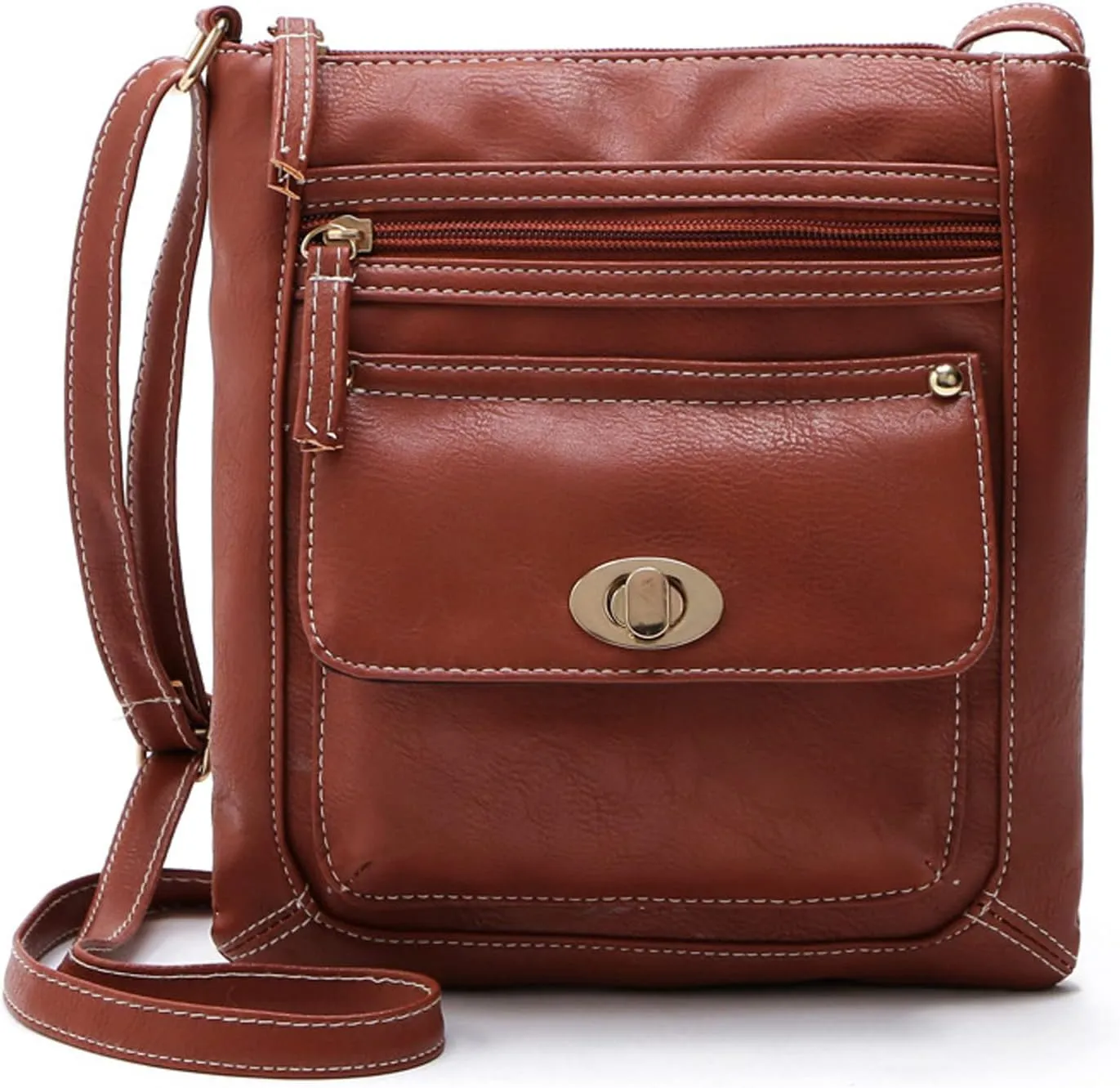 Ladies Fashion Capacity Adjustable Shoulder Belt Turnbuckle Versatile Single Shoulder Briefcase (Brown, One Size)