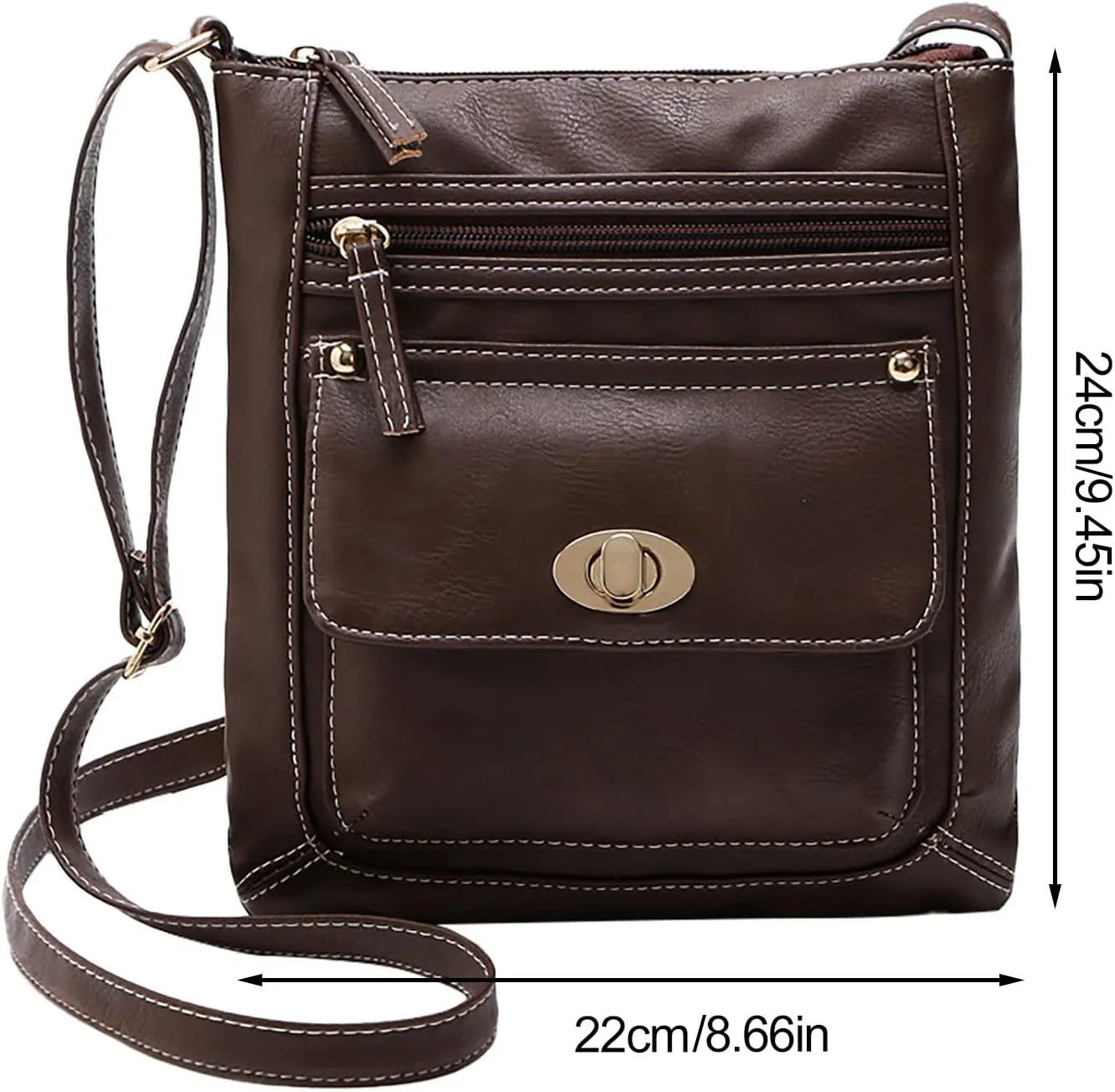 Ladies Fashion Capacity Adjustable Shoulder Belt Turnbuckle Versatile Single Shoulder Briefcase (Brown, One Size)