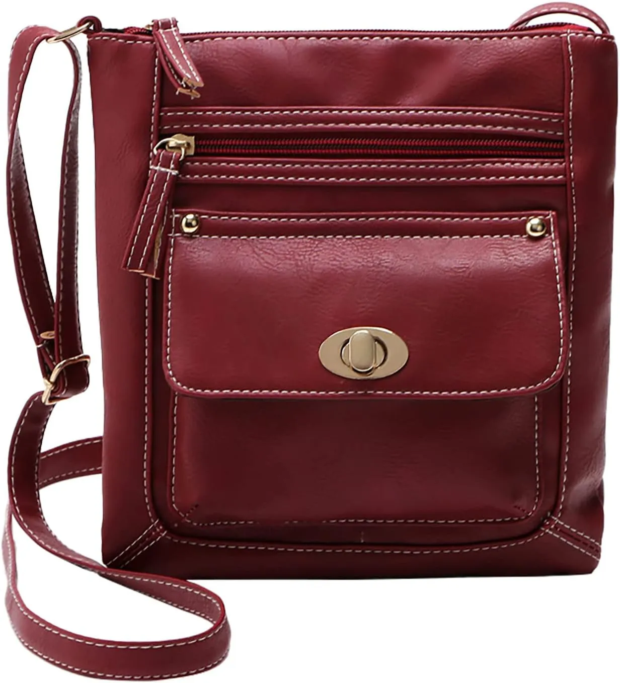 Ladies Fashion Capacity Adjustable Shoulder Belt Turnbuckle Versatile Single Shoulder Briefcase Leather (Red, One Size)
