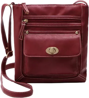 Ladies Fashion Capacity Adjustable Shoulder Belt Turnbuckle Versatile Single Shoulder Briefcase Leather (Red, One Size)