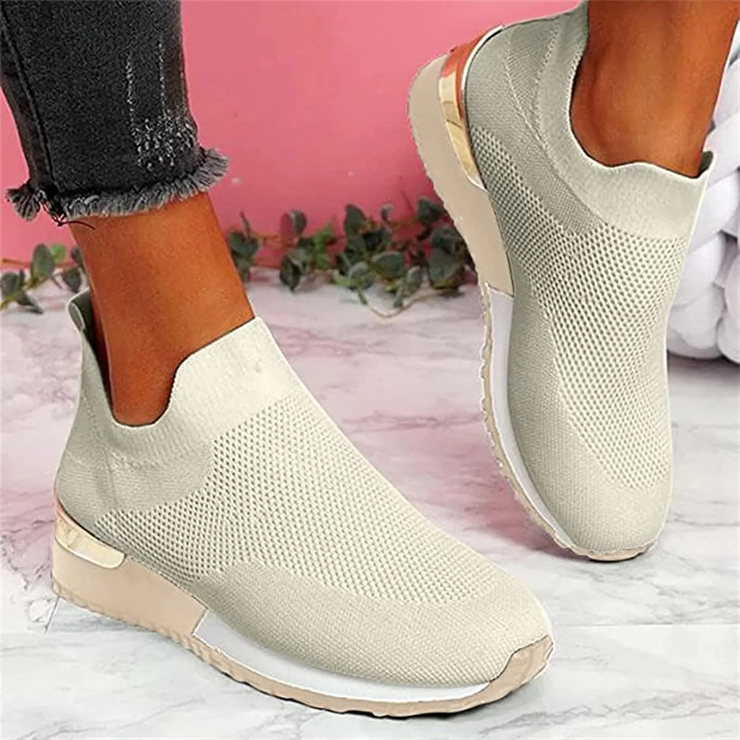 Ladmiple Gym Shoes For Women Workout Memory Foam Slip On Walking Shoes Casual Comfort Fashion Tennis Running Sneakers