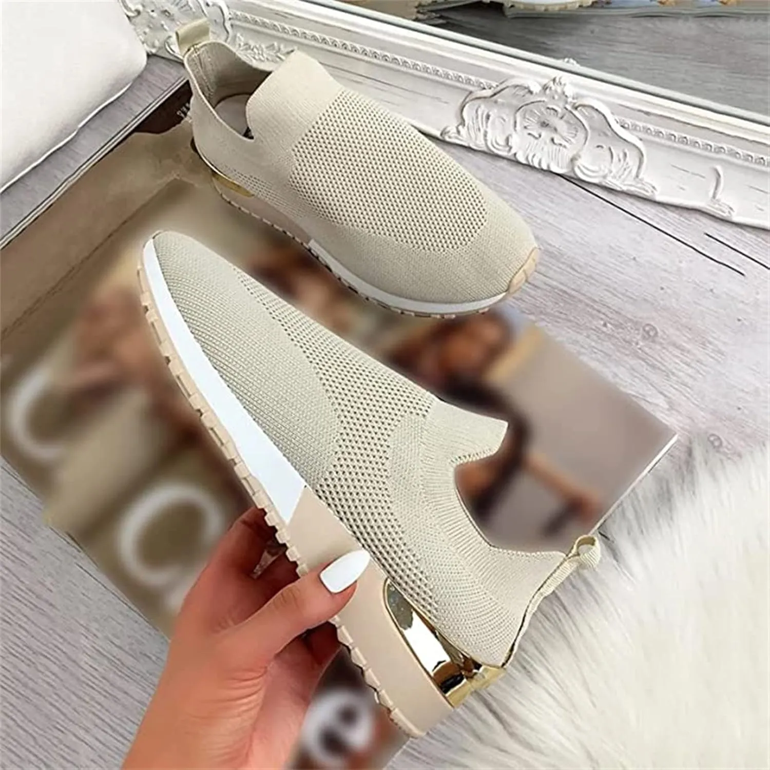 Ladmiple Gym Shoes For Women Workout Memory Foam Slip On Walking Shoes Casual Comfort Fashion Tennis Running Sneakers