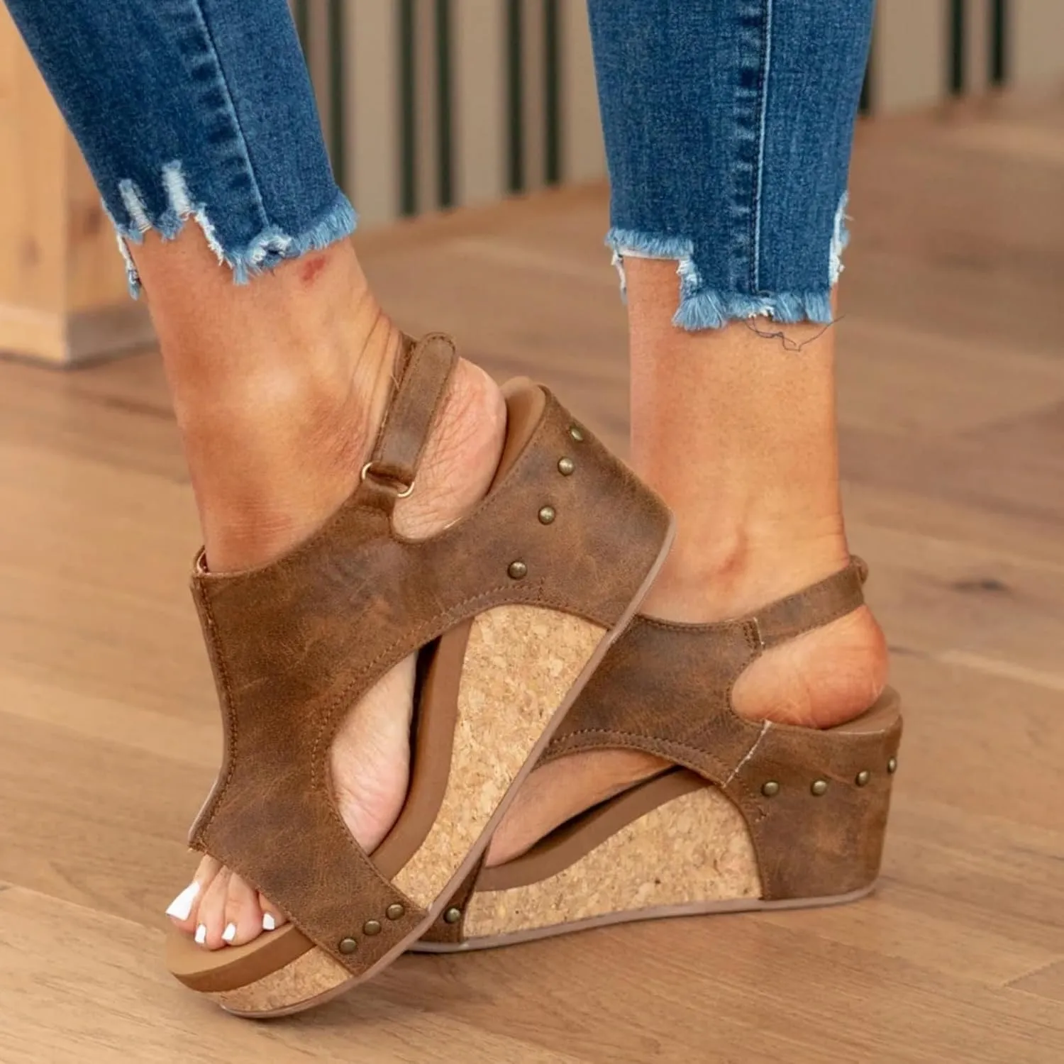 Ladmiple Platform Sandals Women Dressy Comfy Wedge Sandals Summer Comfortable Open Toe Ankle Strap Slip on Casual Dress Shoes