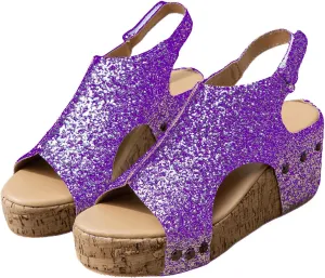 Ladmiple Sandals For Women 2024 Comfortable Wedge Platform Sandals Slip on Ankle Strap Casual Rhinestone Summer Dress Shoes