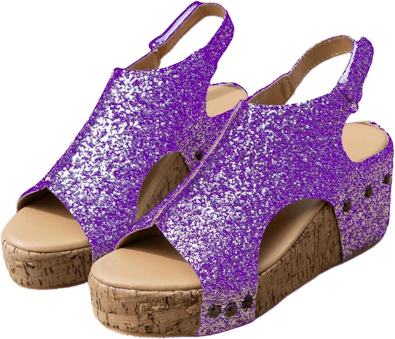 Ladmiple Sandals For Women 2024 Comfortable Wedge Platform Sandals Slip on Ankle Strap Casual Rhinestone Summer Dress Shoes