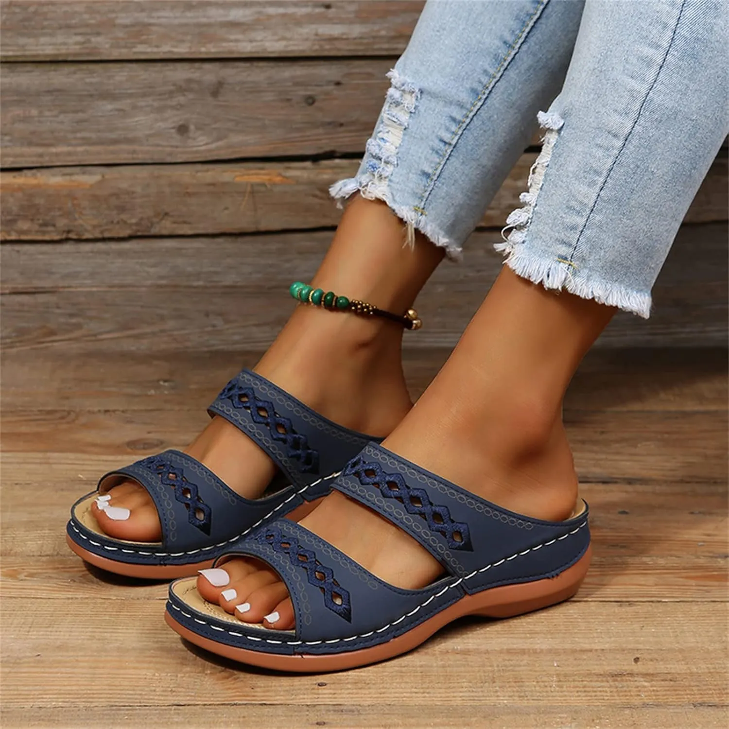 Ladmiple Sandals Women Dressy Summer Flat Island Cute Casual Beach Shoes Comfortable Orthopedic Flip Flops Orthotic Slides