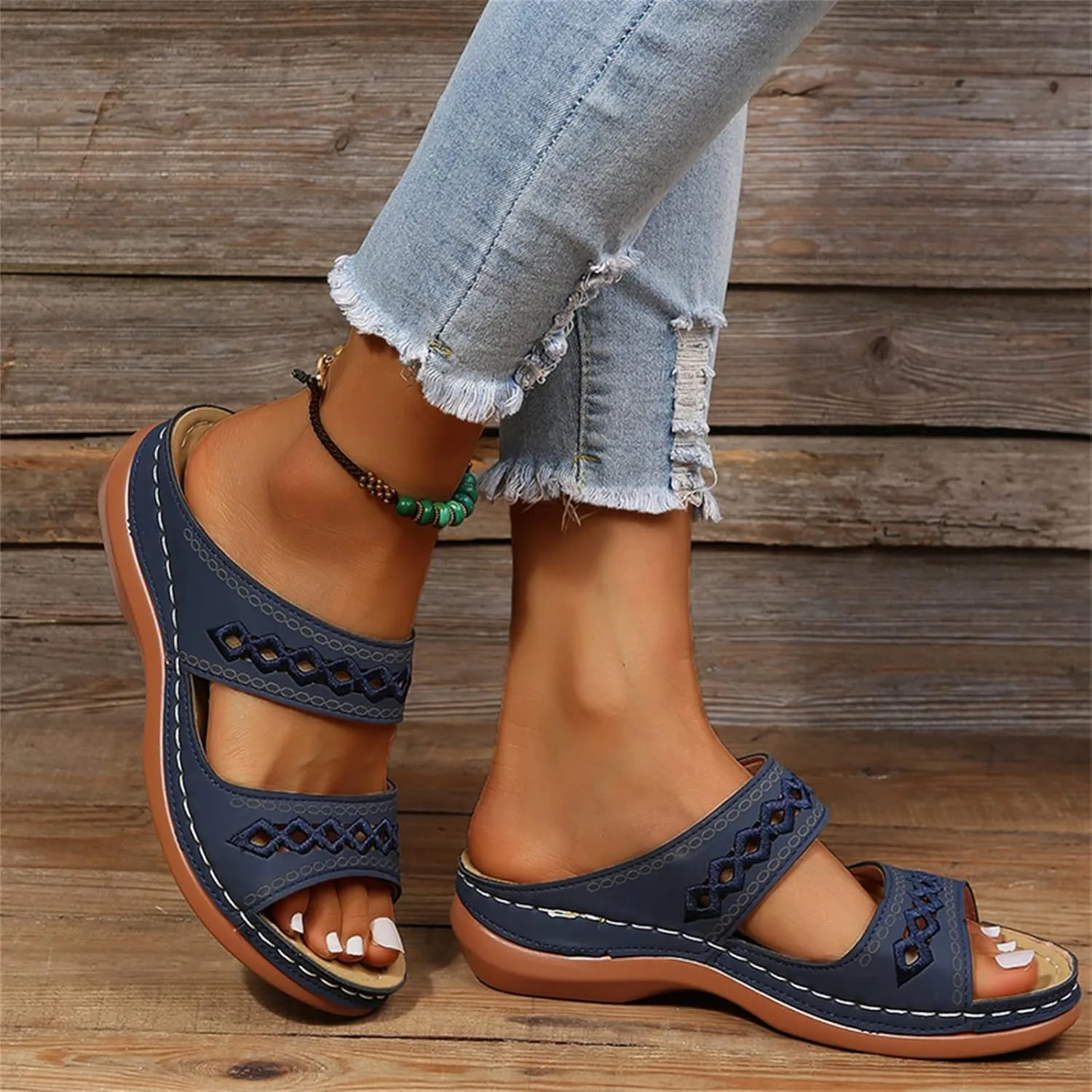 Ladmiple Sandals Women Dressy Summer Flat Island Cute Casual Beach Shoes Comfortable Orthopedic Flip Flops Orthotic Slides