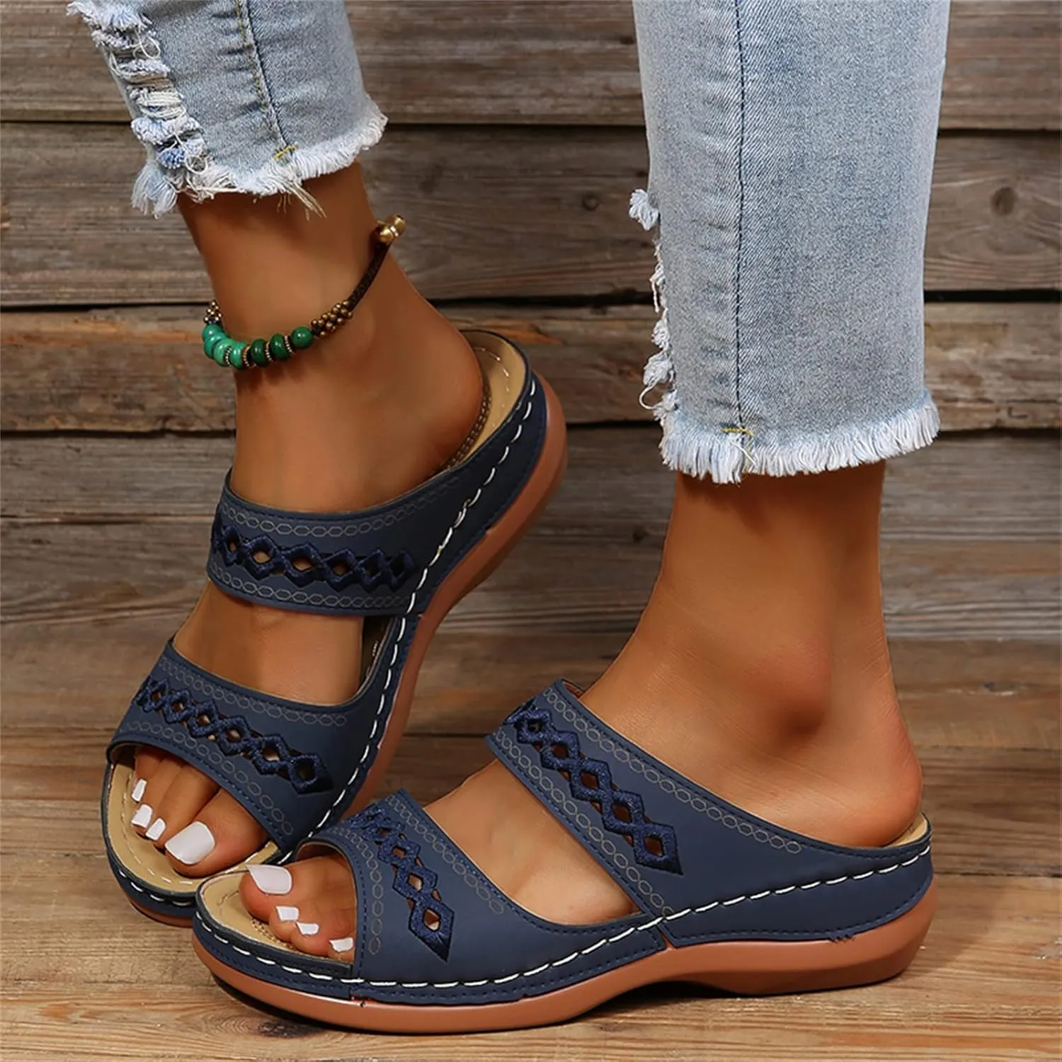 Ladmiple Sandals Women Dressy Summer Flat Island Cute Casual Beach Shoes Comfortable Orthopedic Flip Flops Orthotic Slides