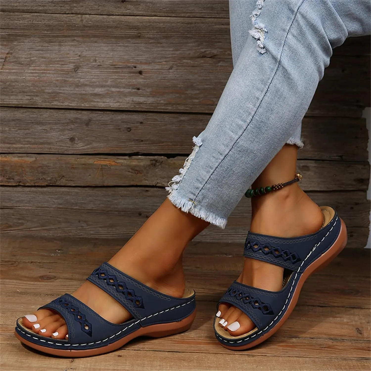 Ladmiple Sandals Women Dressy Summer Flat Island Cute Casual Beach Shoes Comfortable Orthopedic Flip Flops Orthotic Slides