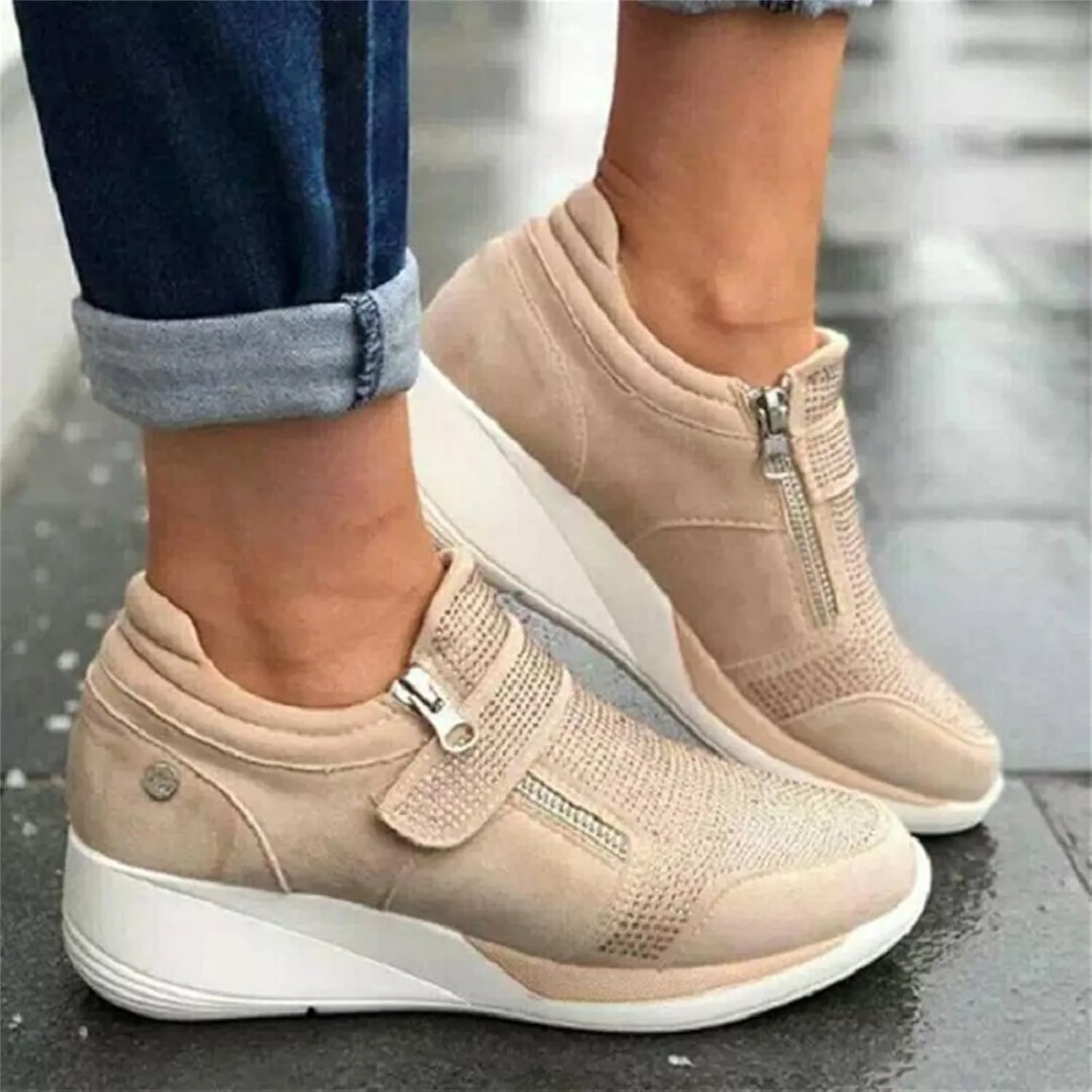 Ladmiple Shoes For Women Sneakers Trendy Walking Shoes Daily Comfy Running Tennis Shoes Slip On Fashion Platform Sneaker