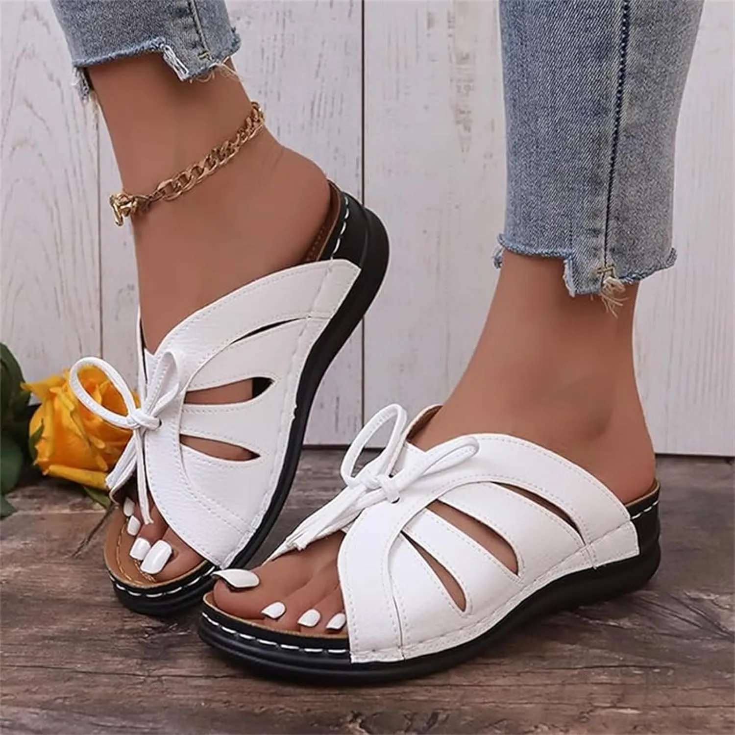 Ladmiple Womens Sandals Comfortable Dressy Wedge Heel Orthopedic Slippers Arch Support Flip Flops Soft Summer Orthotic Slides