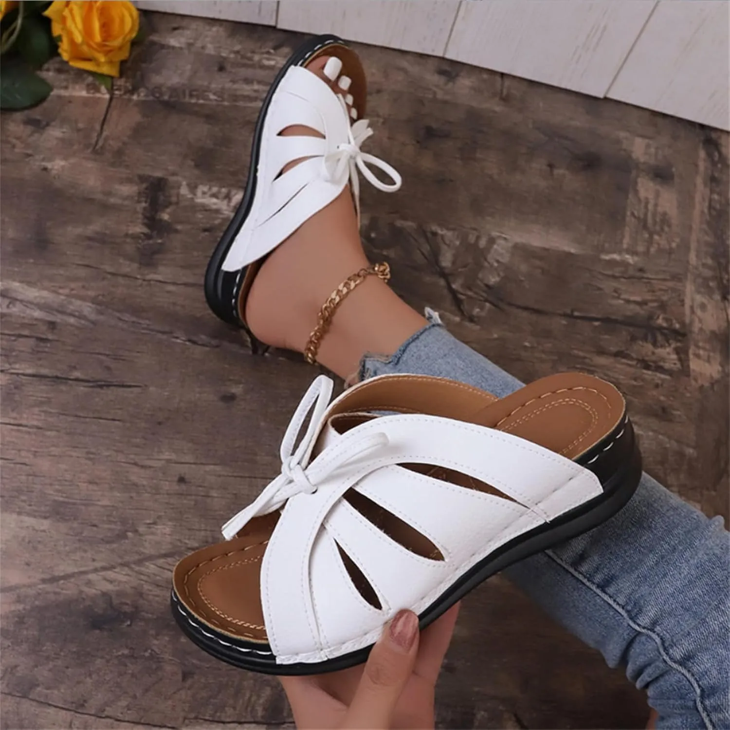 Ladmiple Womens Sandals Comfortable Dressy Wedge Heel Orthopedic Slippers Arch Support Flip Flops Soft Summer Orthotic Slides