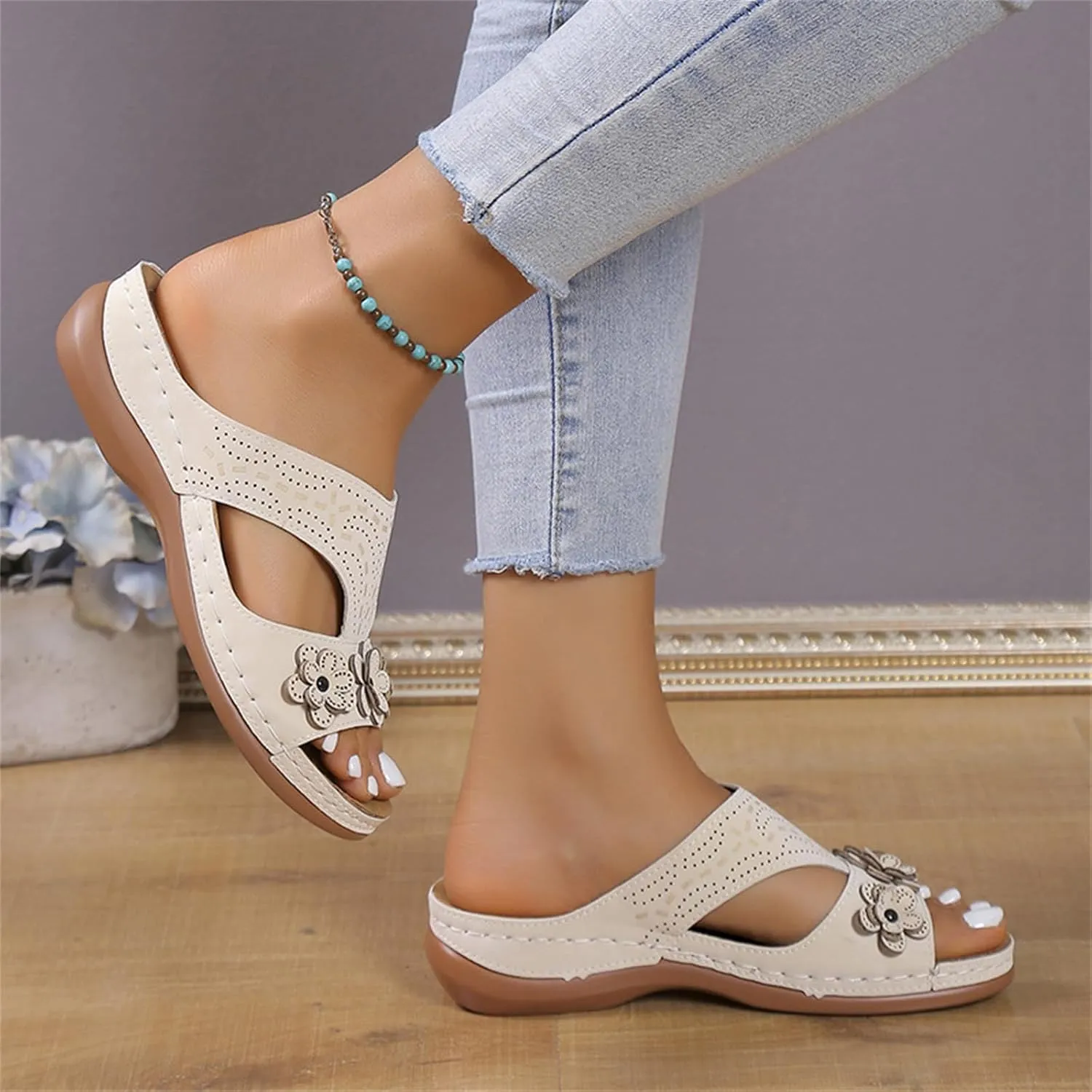 Ladmiple Womens Sandals Comfortable Dressy Wedge Heel Orthotic Flip Flops Walking Arch Support Summer Orthopedic Slippers