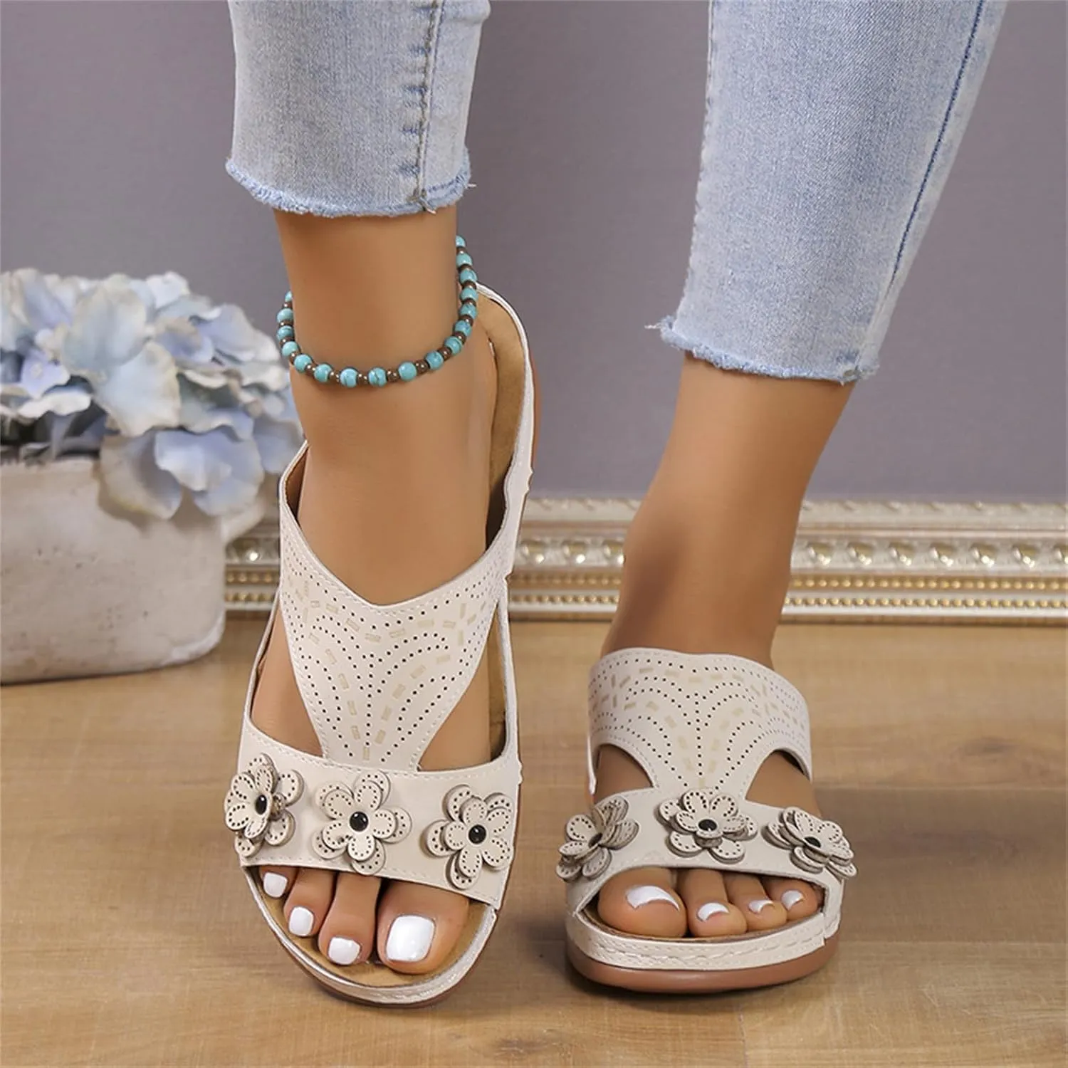 Ladmiple Womens Sandals Comfortable Dressy Wedge Heel Orthotic Flip Flops Walking Arch Support Summer Orthopedic Slippers