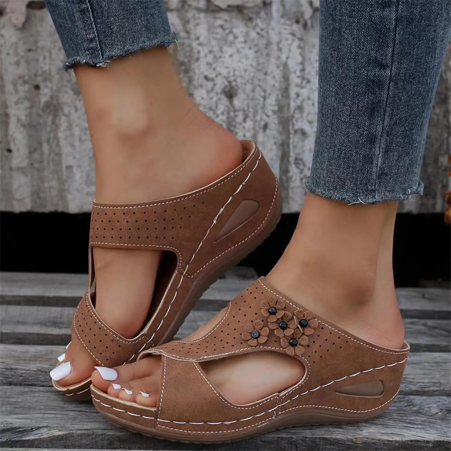 Ladmiple Womens Sandals Comfortable Dressy Wedge Heel Walking Summer Orthotic Flip Flop Orthopedic Slippers with Arch Support
