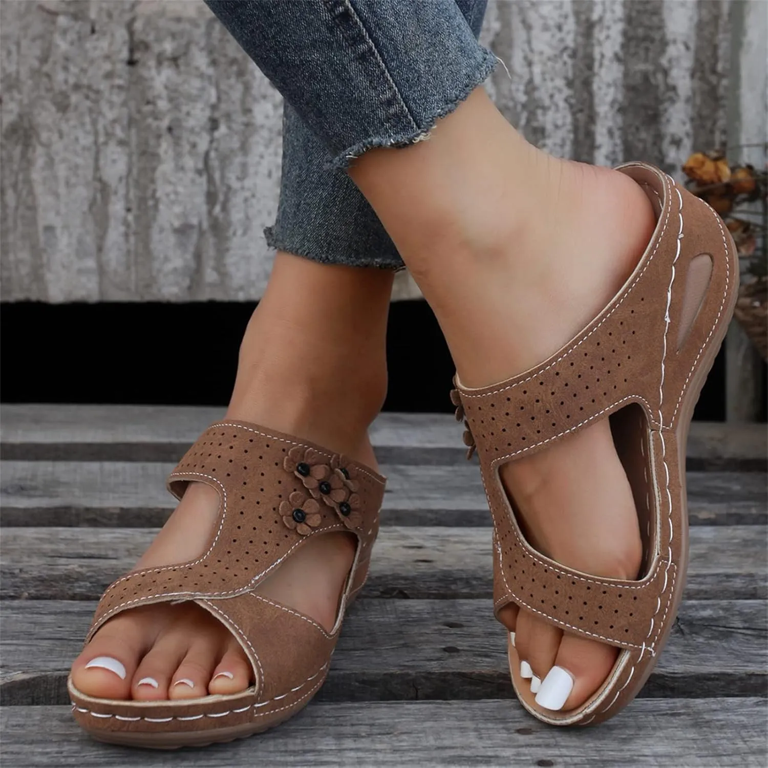 Ladmiple Womens Sandals Comfortable Dressy Wedge Heel Walking Summer Orthotic Flip Flop Orthopedic Slippers with Arch Support