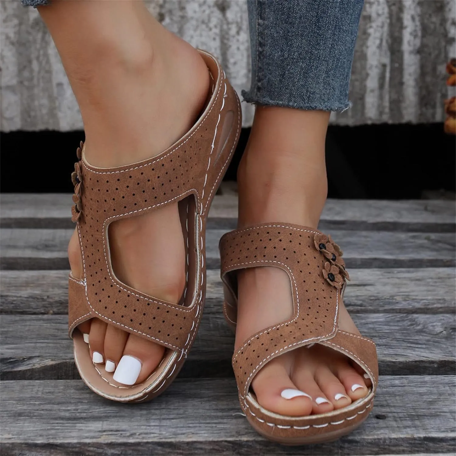 Ladmiple Womens Sandals Comfortable Dressy Wedge Heel Walking Summer Orthotic Flip Flop Orthopedic Slippers with Arch Support