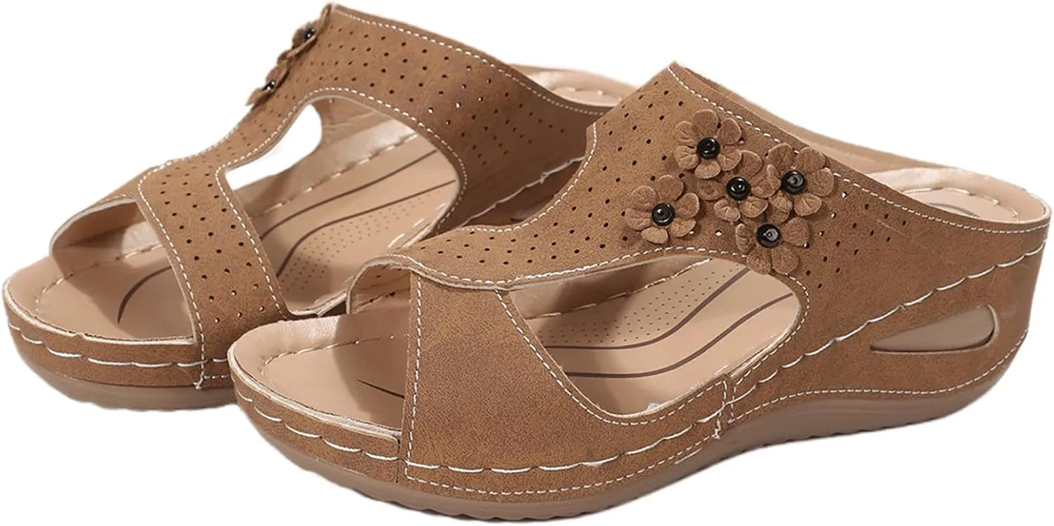 Ladmiple Womens Sandals Comfortable Dressy Wedge Heel Walking Summer Orthotic Flip Flop Orthopedic Slippers with Arch Support
