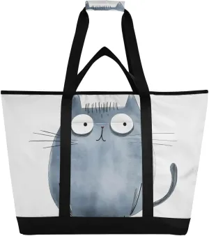 Large Insulated Tote Bag Cute Cat Closeup for Grocery Shopping Reusable Tote Bags for Women Men, Cooler Bag with Zippered Top & Handles for Beach Picnic Travel