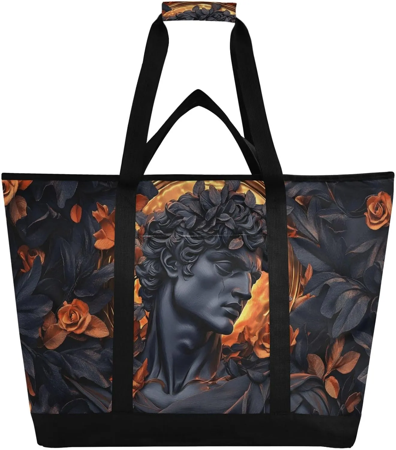 Large Insulated Tote Bag Fantasy Man Flowers for Grocery Shopping Reusable Tote Bags for Women Men, Cooler Bag with Zippered Top & Handles for Beach Picnic Travel