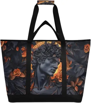 Large Insulated Tote Bag Fantasy Man Flowers for Grocery Shopping Reusable Tote Bags for Women Men, Cooler Bag with Zippered Top & Handles for Beach Picnic Travel