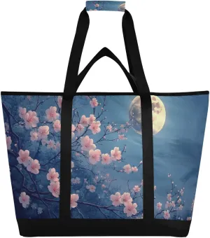 Large Insulated Tote Bag Plum Bloom Full for Grocery Shopping Reusable Tote Bags for Women Men, Cooler Bag with Zippered Top & Handles for Beach Picnic Travel