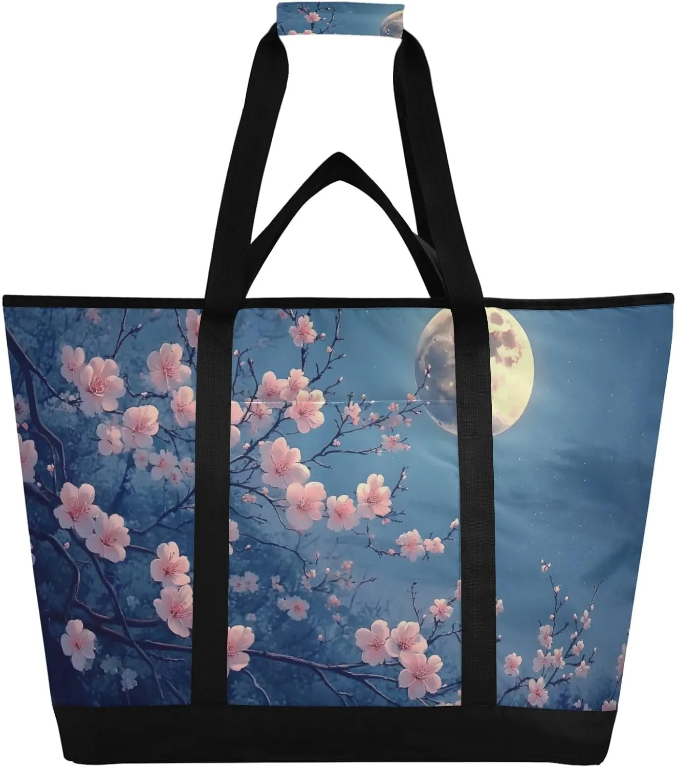 Large Insulated Tote Bag Plum Bloom Full for Grocery Shopping Reusable Tote Bags for Women Men, Cooler Bag with Zippered Top & Handles for Beach Picnic Travel