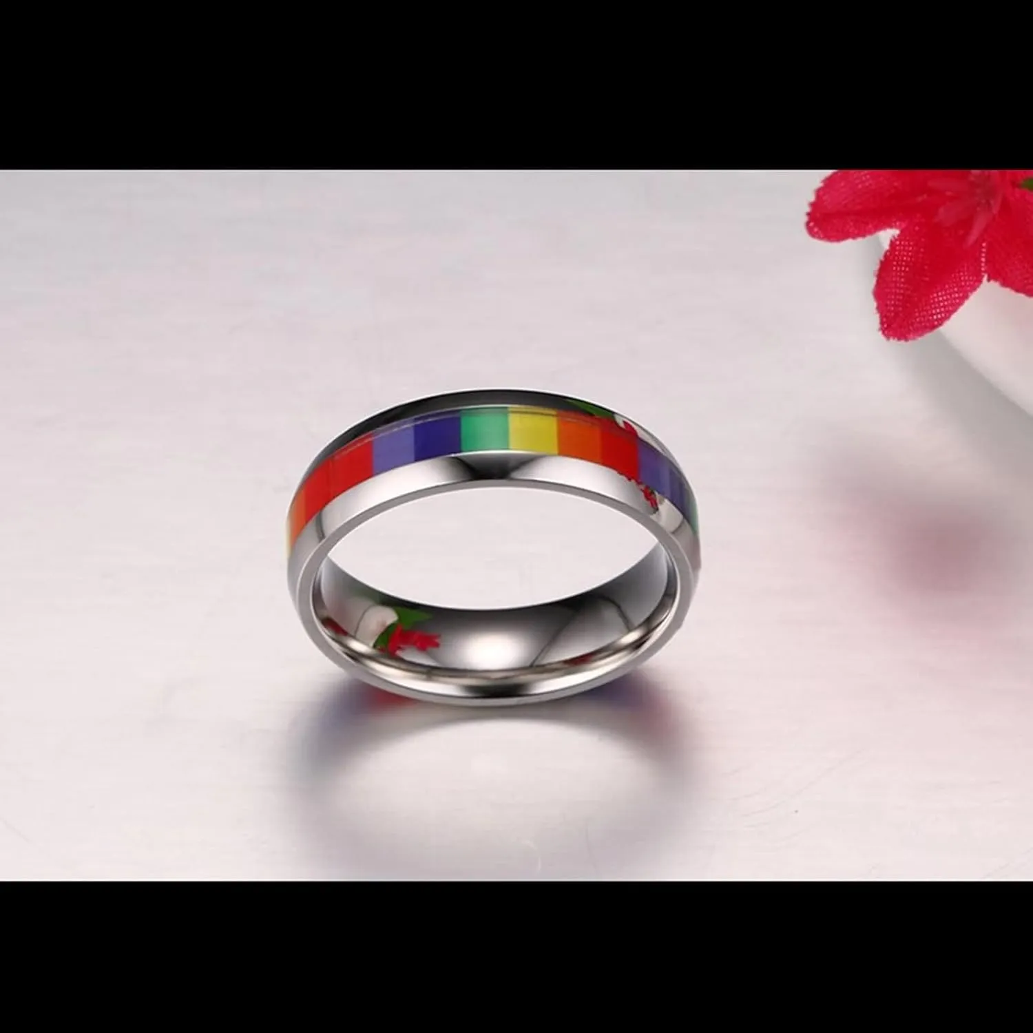 Large Stacking Rings, Mens Rings Jewelry Silver LGBT Ring 6mm Stainless Steel Jewelry Ring for Birthday