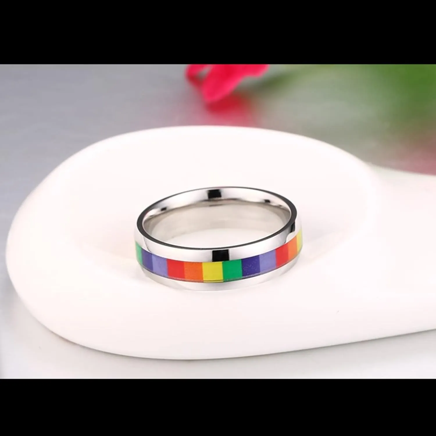 Large Stacking Rings, Mens Rings Jewelry Silver LGBT Ring 6mm Stainless Steel Jewelry Ring for Birthday