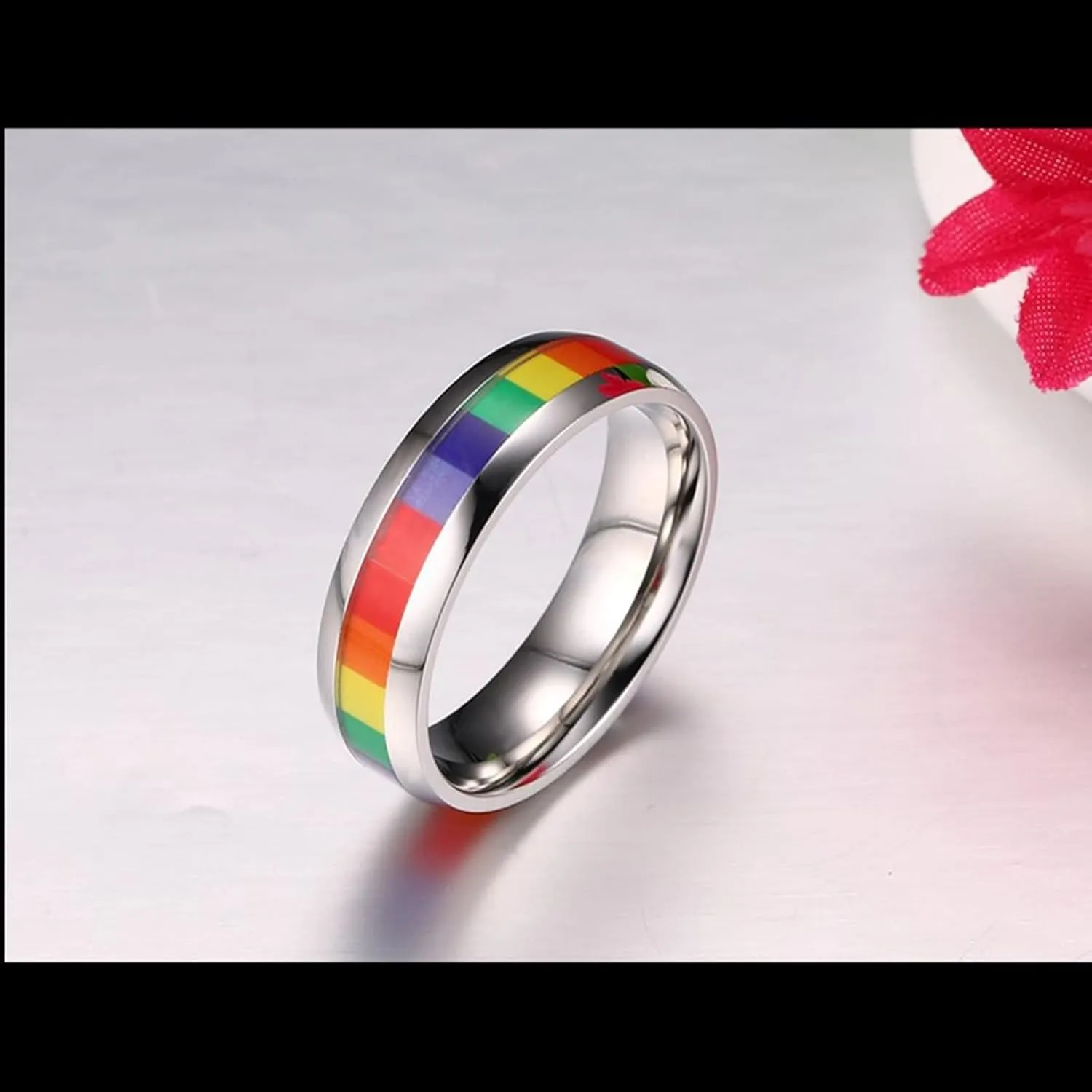 Large Stacking Rings, Mens Rings Jewelry Silver LGBT Ring 6mm Stainless Steel Jewelry Ring for Birthday