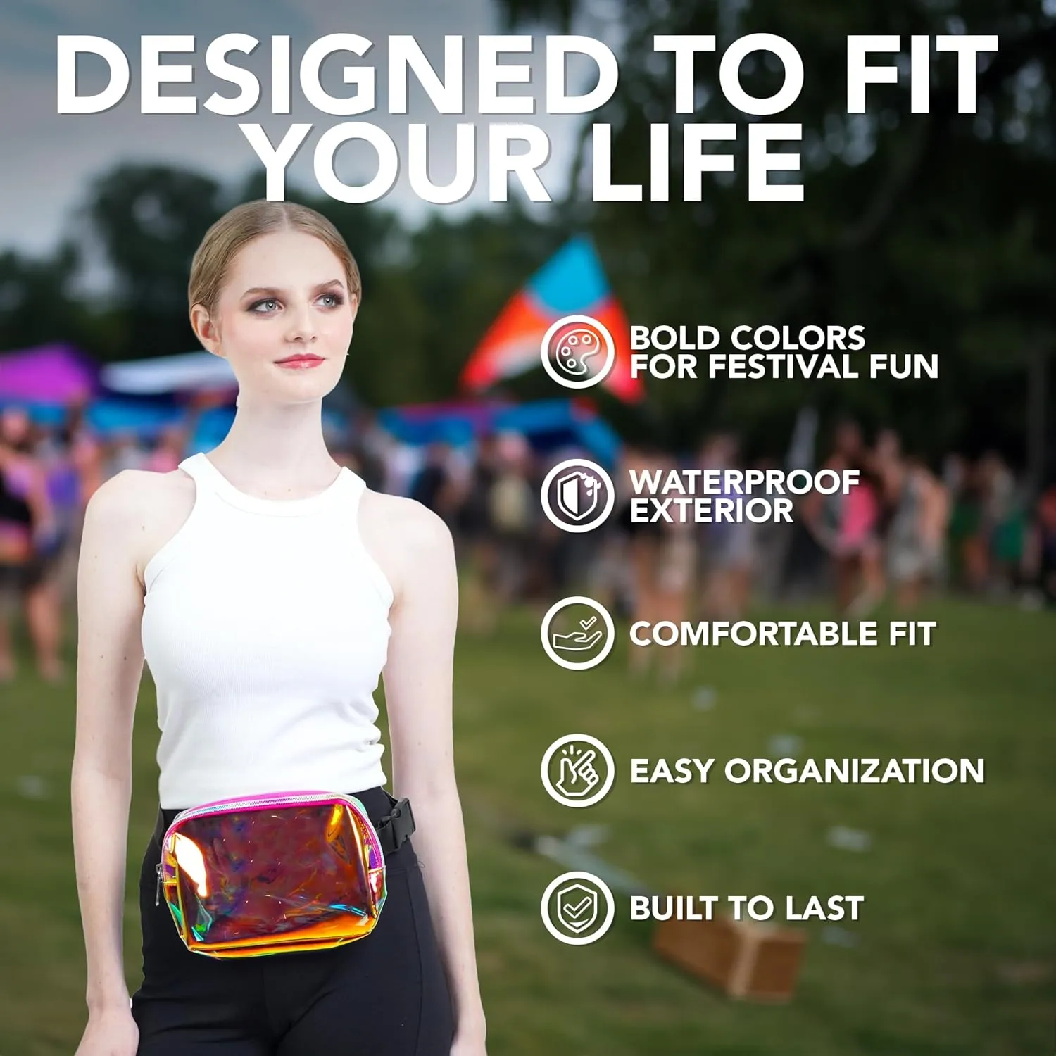 Laser Gold Pink Crossbody Belt Bag for Women  Stylish Fanny Pack, Functional and Fashion Waist Packs for Travel, Festivals, and Everyday Use