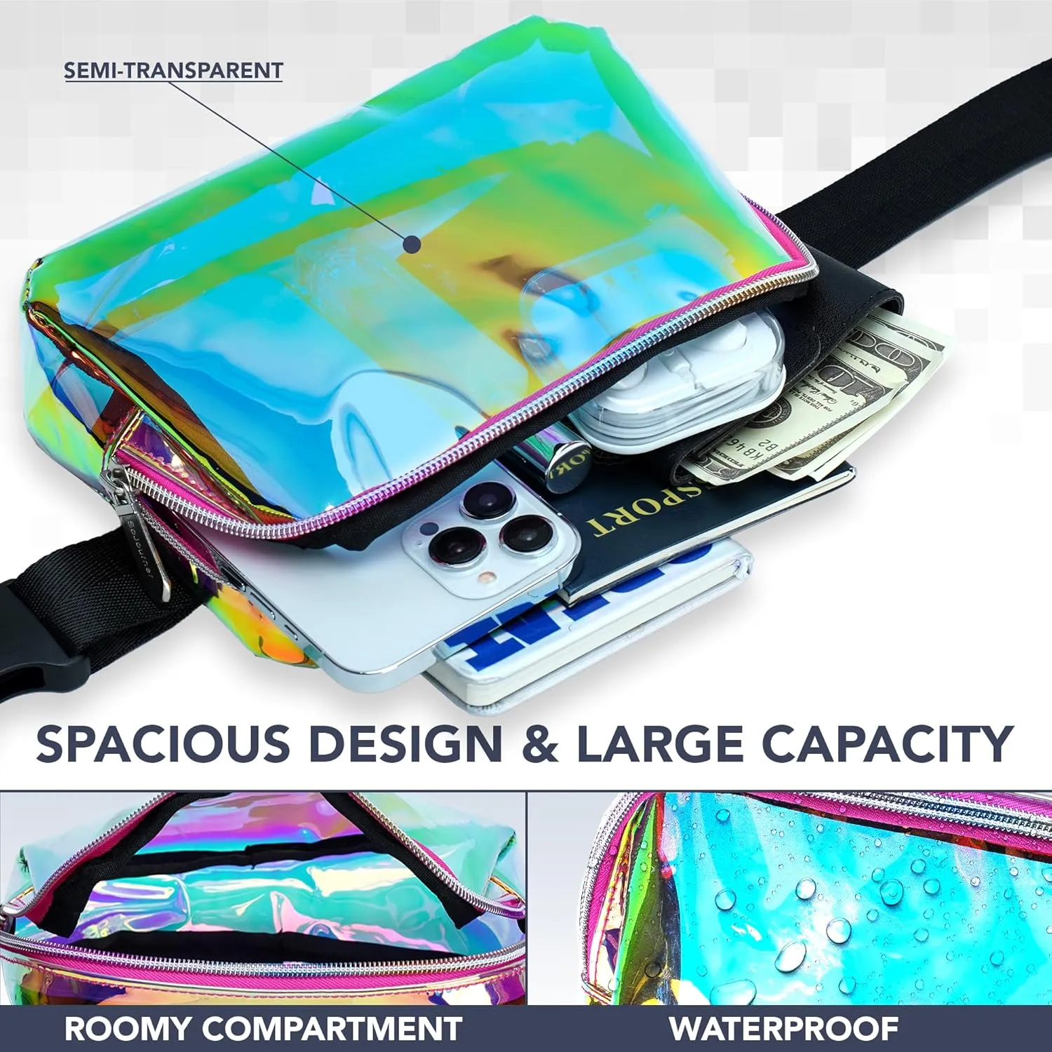 Laser Gold Pink Crossbody Belt Bag for Women  Stylish Fanny Pack, Functional and Fashion Waist Packs for Travel, Festivals, and Everyday Use