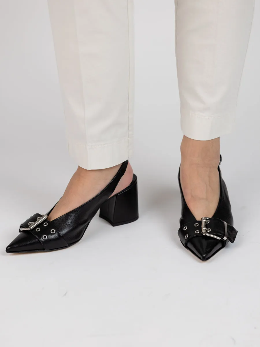 Laura Bellariva Slingback med spenne, slvdetaljer og kraftig hel