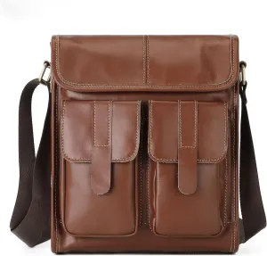 Leather Messenger Bag for Men, Waterproof Vintage Leather Laptop Briefcase, Shoulder Bag Multi-Functional Bag (Color : Brown)
