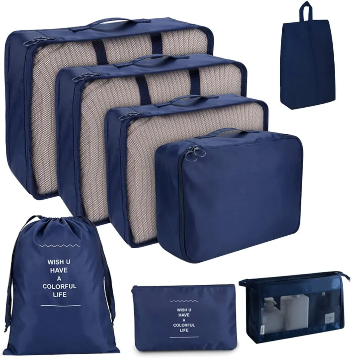 LIFKOME 8pcs Travel Storage Organize Bag Set Waterproof Luggage Storage Pouches for Suitcases Packing Bags for Clothes Compact Practical