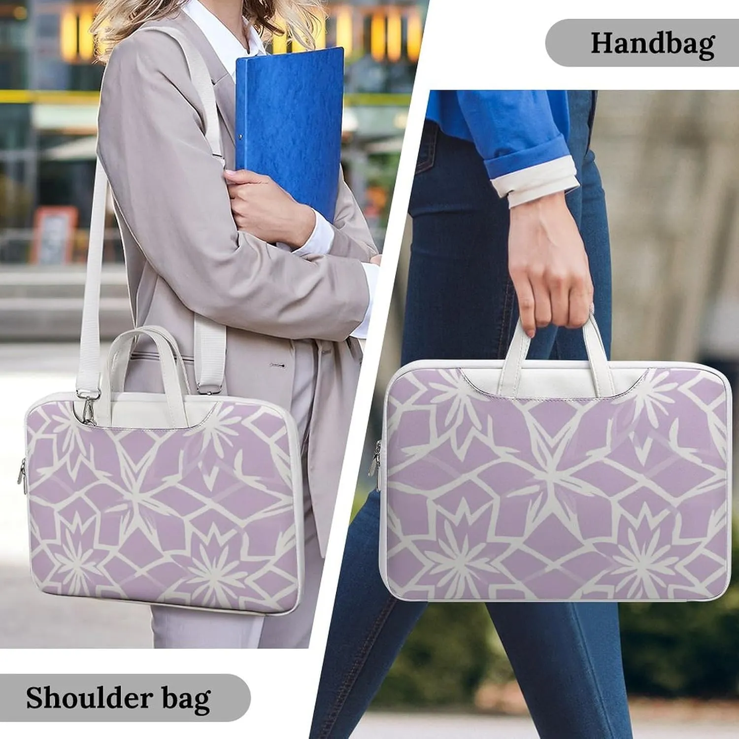Light Purple Star Pattern Leather Bag Laptop Case Slim Water Resistant Computer Bags with Handle Briefcase for Work