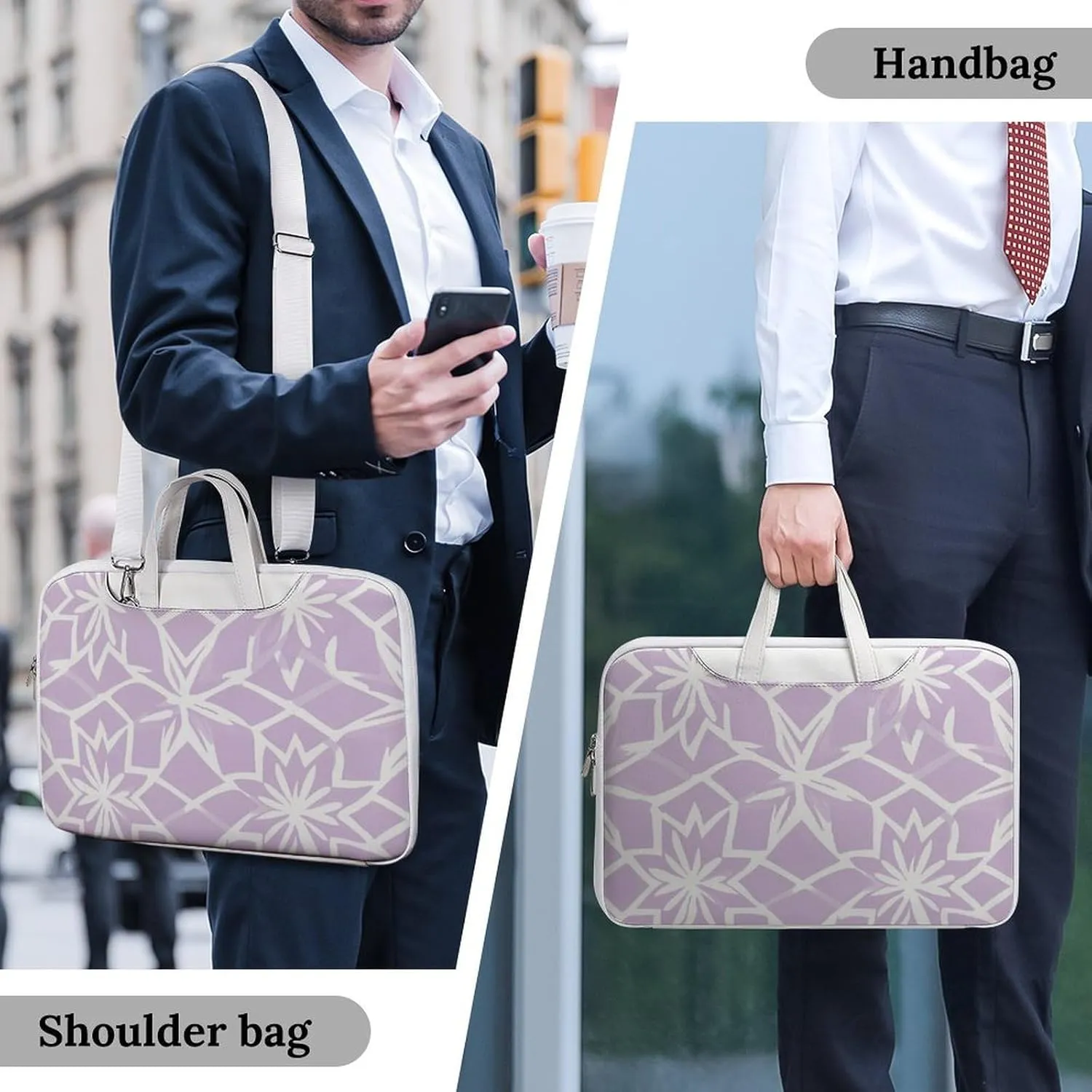 Light Purple Star Pattern Leather Bag Laptop Case Slim Water Resistant Computer Bags with Handle Briefcase for Work