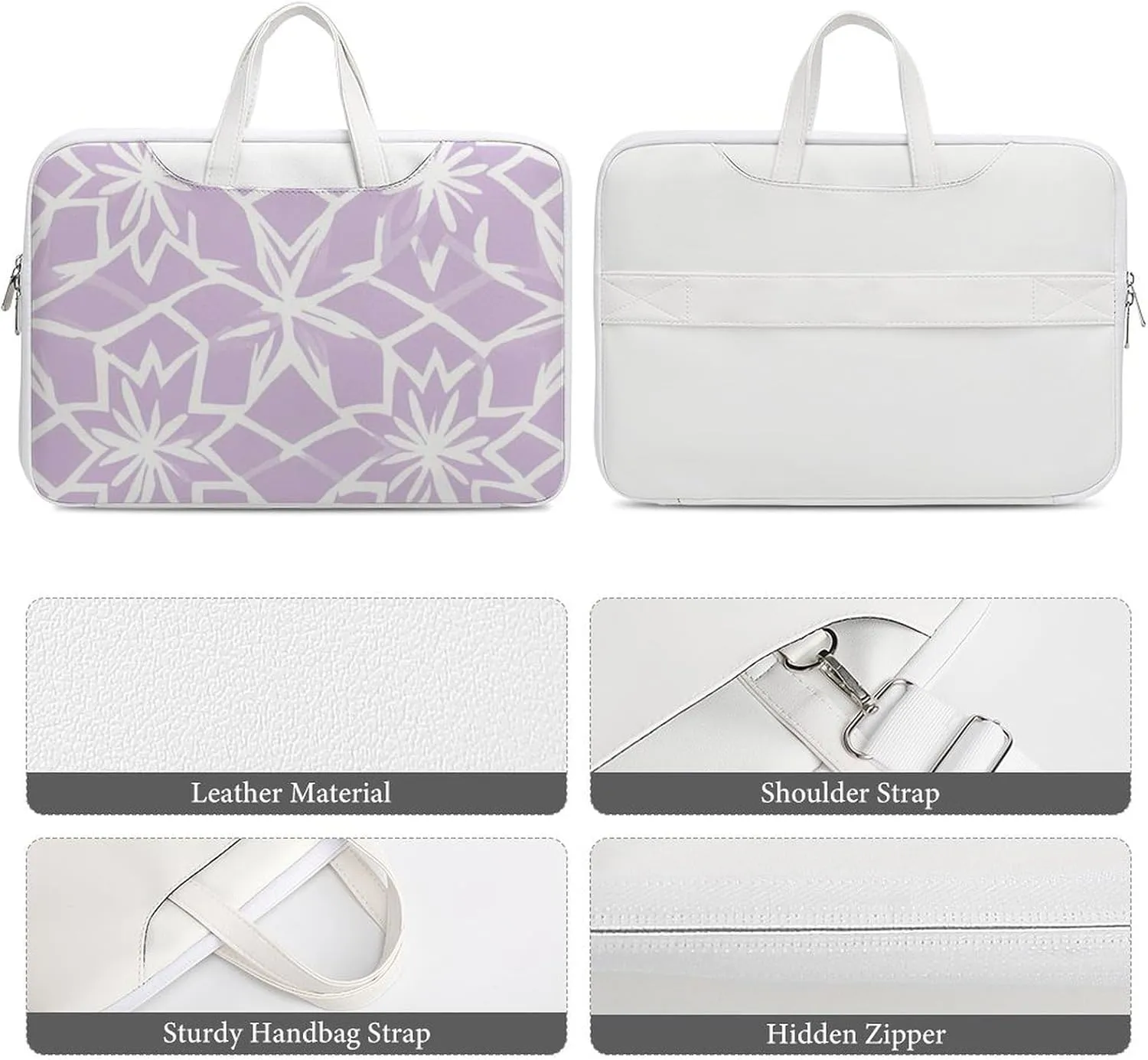 Light Purple Star Pattern Leather Bag Laptop Case Slim Water Resistant Computer Bags with Handle Briefcase for Work