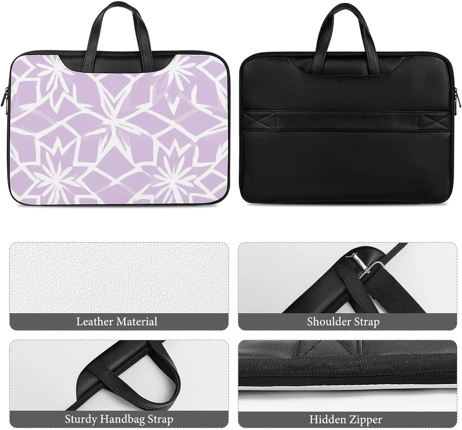Light Purple Star Pattern Leather Bag Laptop Case Slim Water Resistant Computer Bags with Handle Briefcase for Work