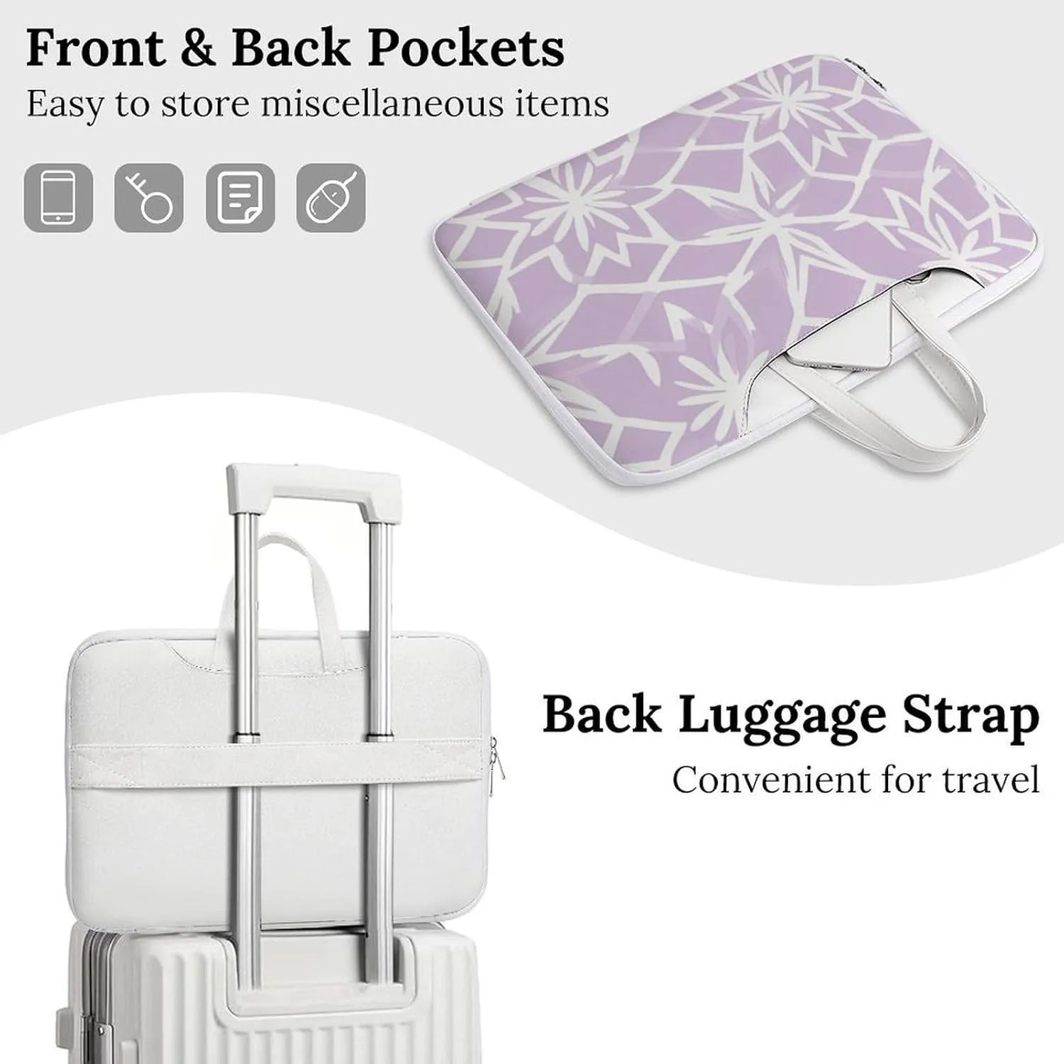 Light Purple Star Pattern Leather Bag Laptop Case Slim Water Resistant Computer Bags with Handle Briefcase for Work