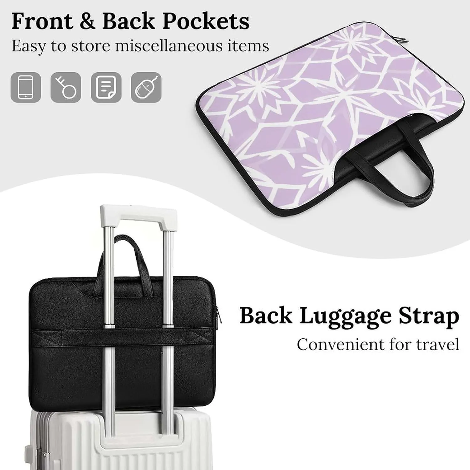 Light Purple Star Pattern Leather Bag Laptop Case Slim Water Resistant Computer Bags with Handle Briefcase for Work