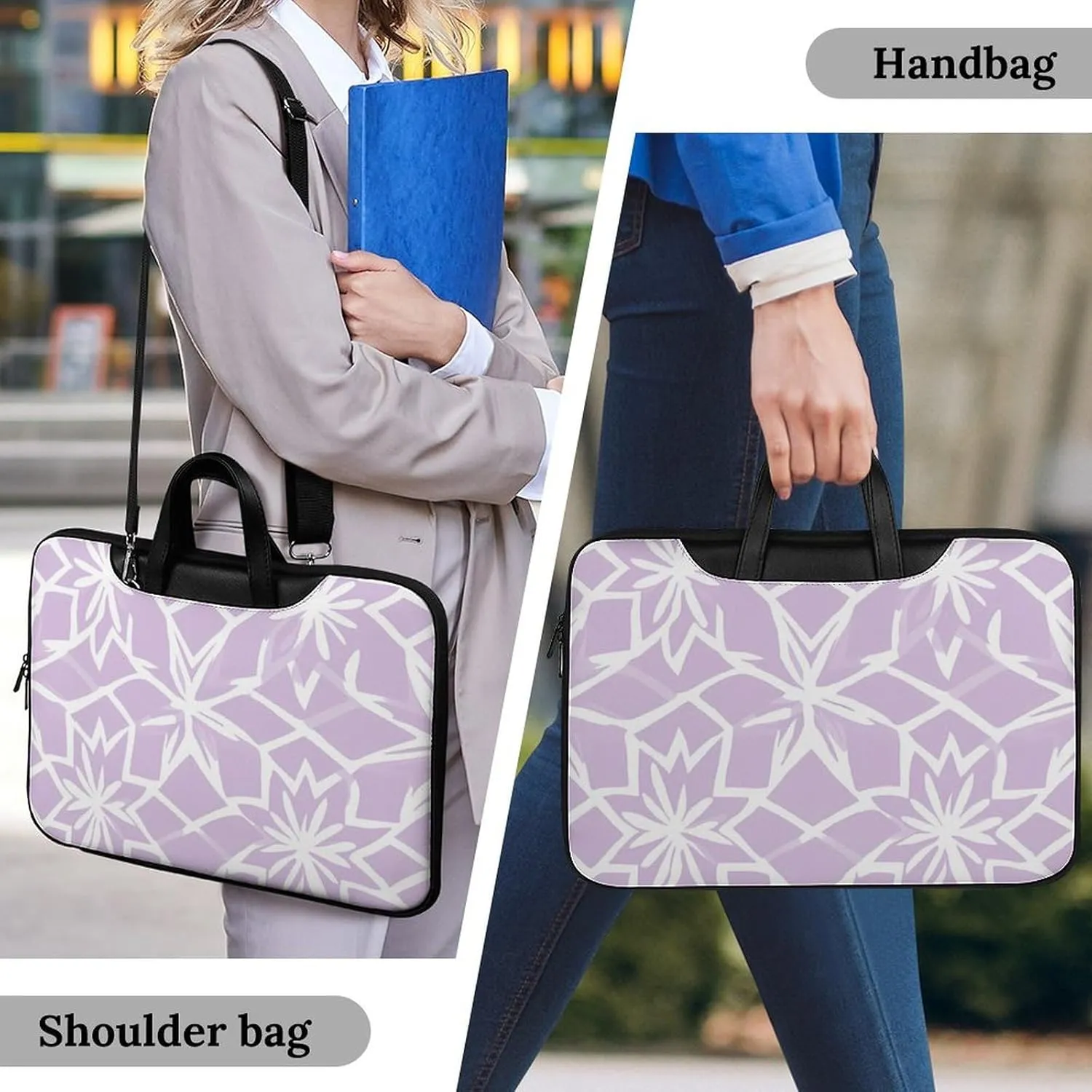 Light Purple Star Pattern Leather Bag Laptop Case Slim Water Resistant Computer Bags with Handle Briefcase for Work