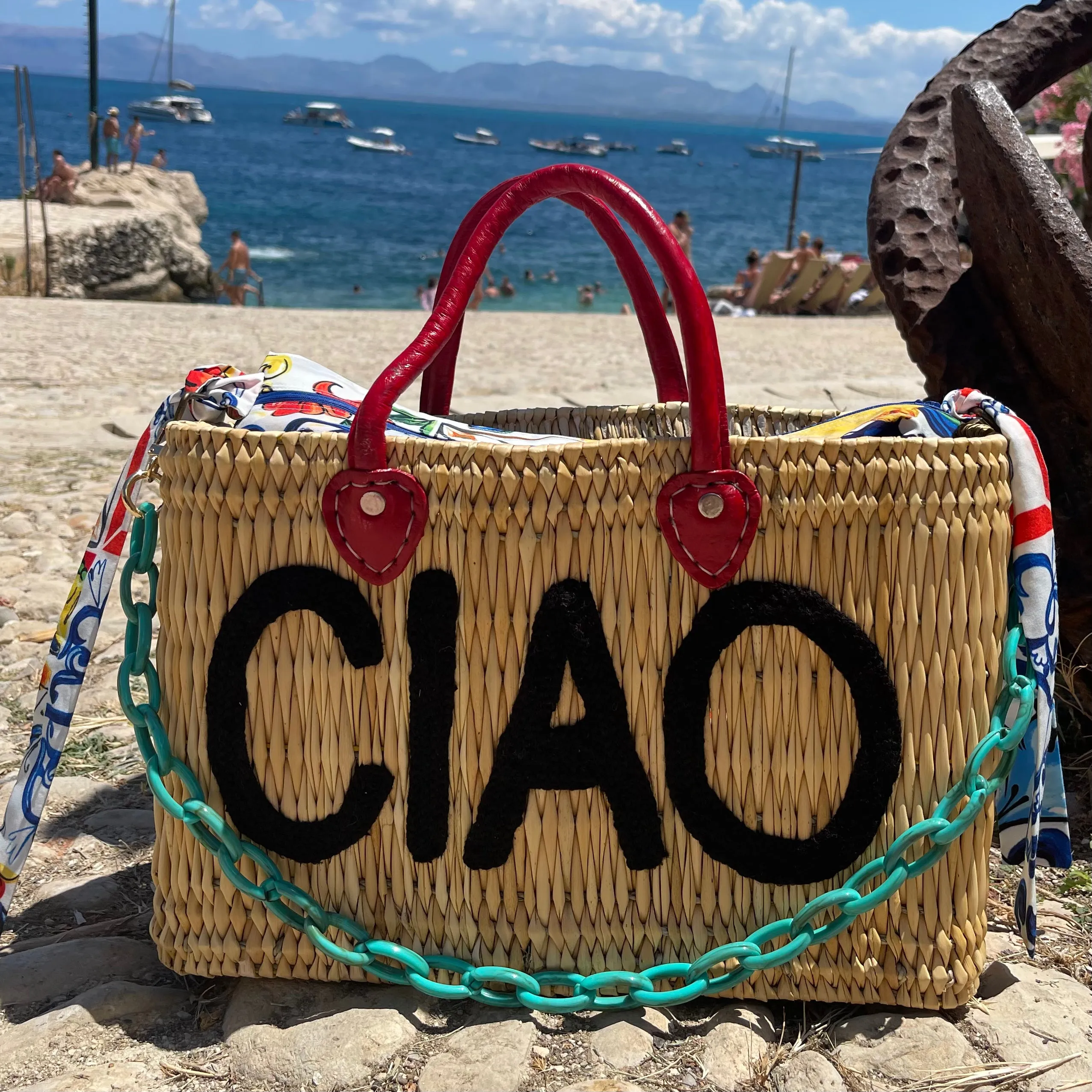 Lilliana CIAO Red Leather Handle Reed Bag