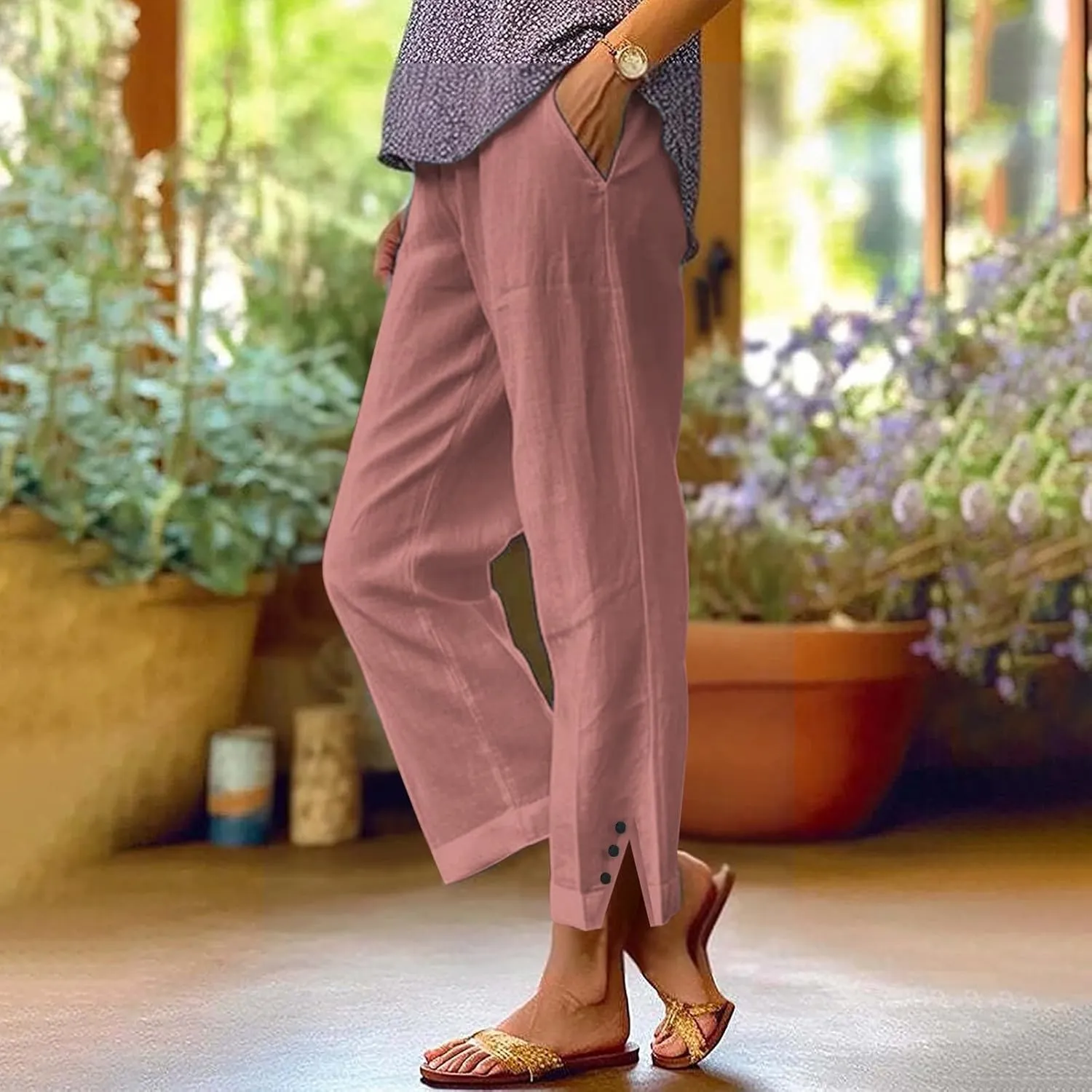 Linen Pants Women Solid Elastic Pants Long Drawstring Linen Women Lounge Sweatpants with Pockets 2025 Spring Fall
