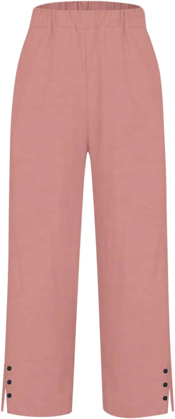 Linen Pants Women Solid Elastic Pants Long Drawstring Linen Women Lounge Sweatpants with Pockets 2025 Spring Fall