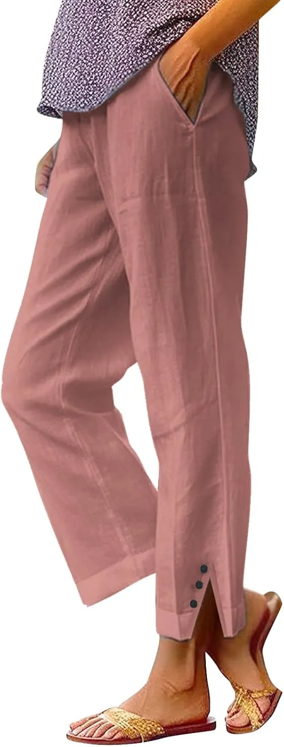 Linen Pants Women Solid Elastic Pants Long Drawstring Linen Women Lounge Sweatpants with Pockets 2025 Spring Fall