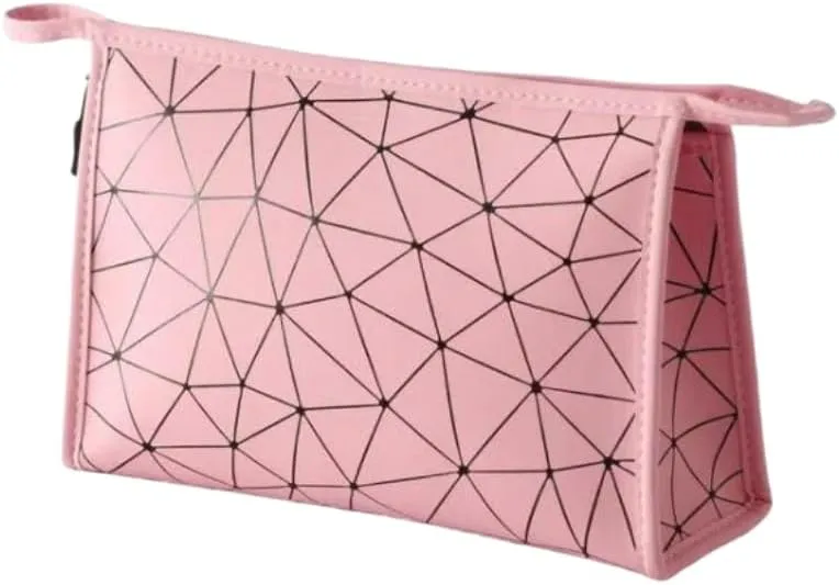 Lingge Portable Makeup Bag - Large Capacity, Waterproof PU Travel Cosmetics Storage Bag (Pink)